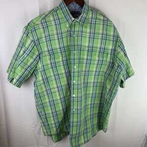 Roper Size Large Mens Green Plaid‎ Button Shirt Short Sleeve 100% Cotton Western